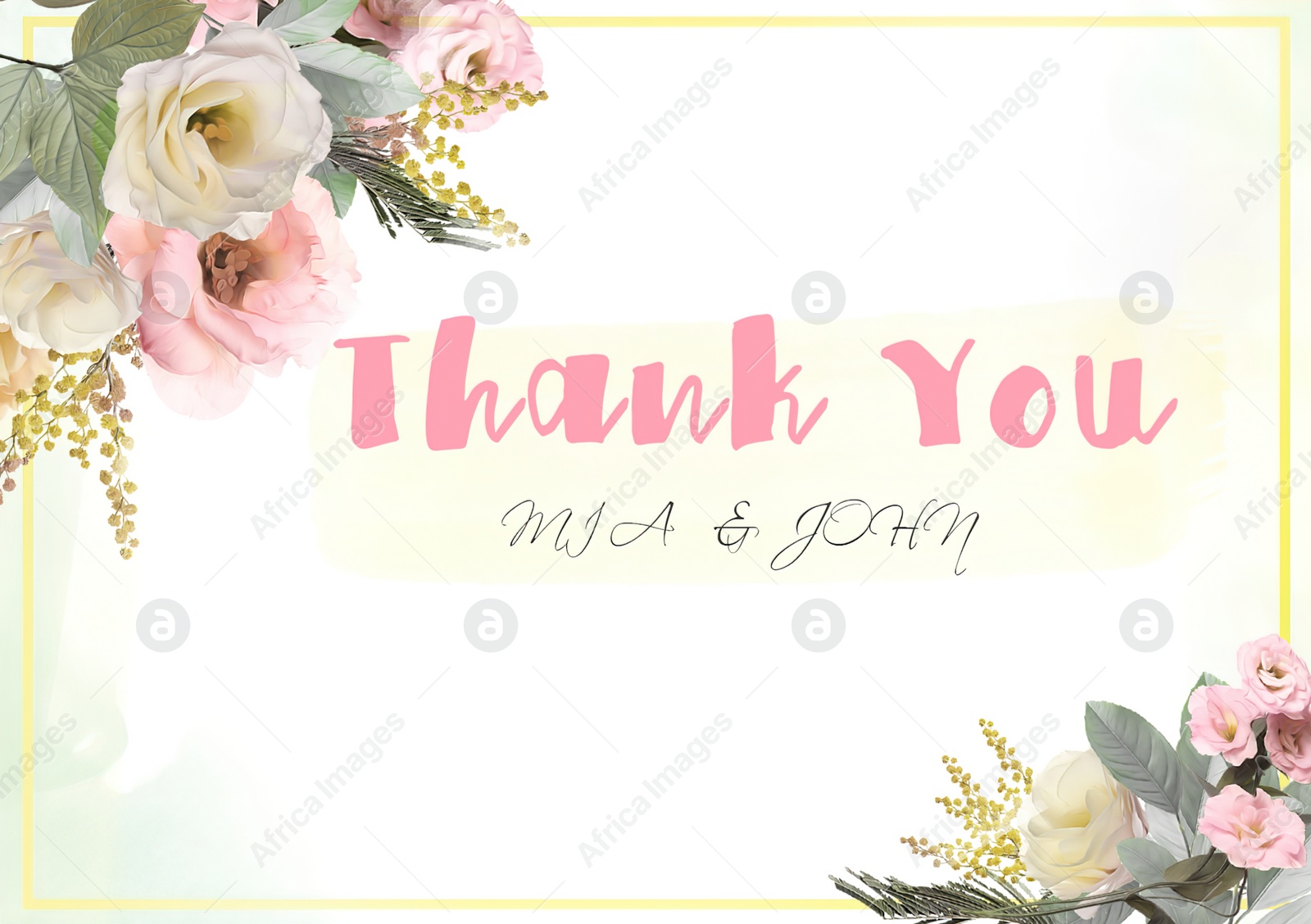 Illustration of Elegant wedding gratitude card with floral design. Mockup