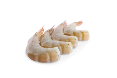 Fresh raw shrimps isolated on white. Healthy seafood