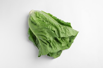 Photo of Fresh green romaine lettuce on white background, top view