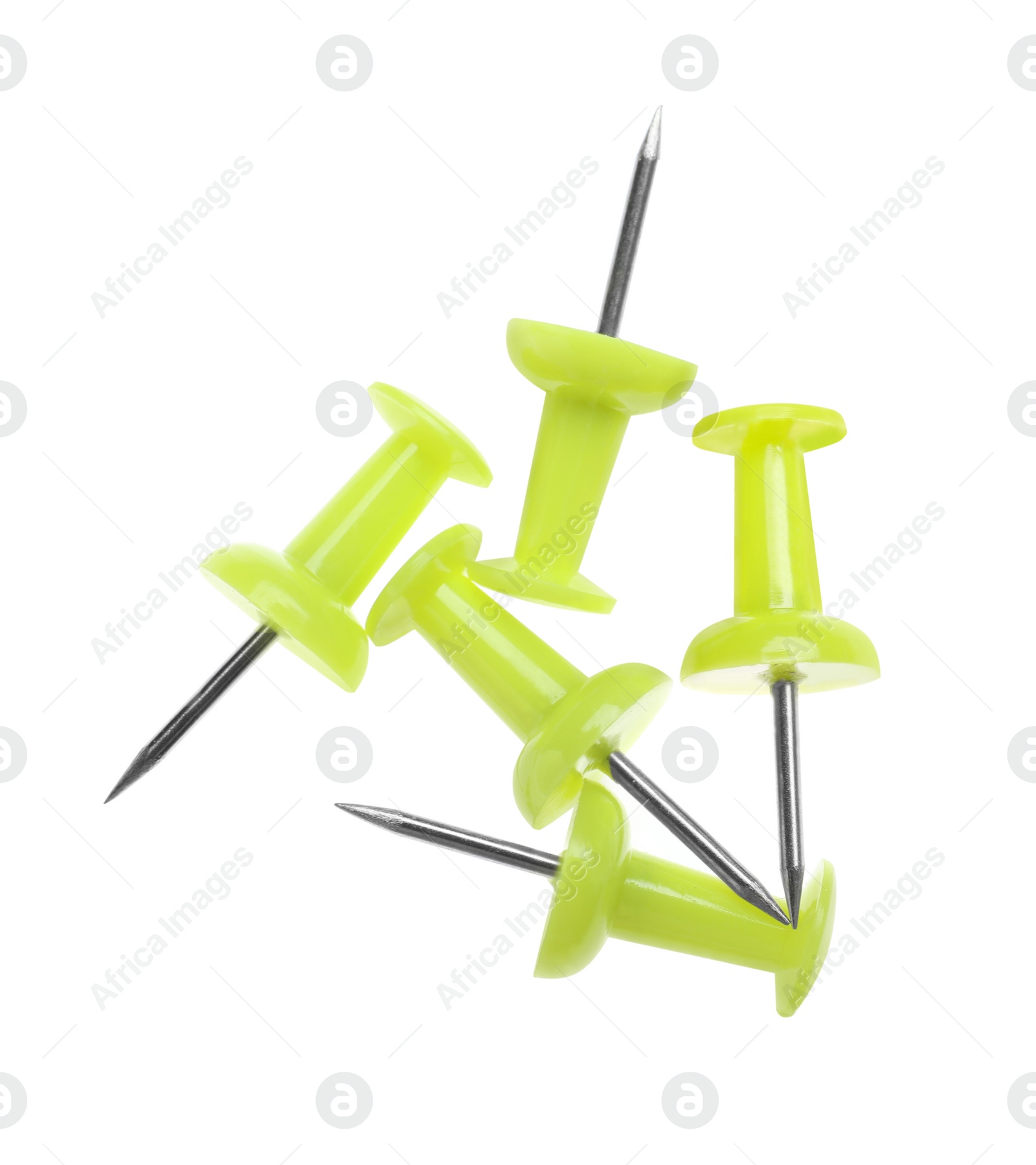 Photo of Colorful drawing pins isolated on white. School stationery