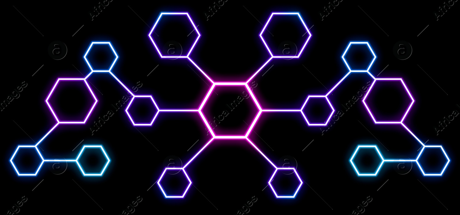 Image of Scheme with hexagons on black background, illustration. Banner design