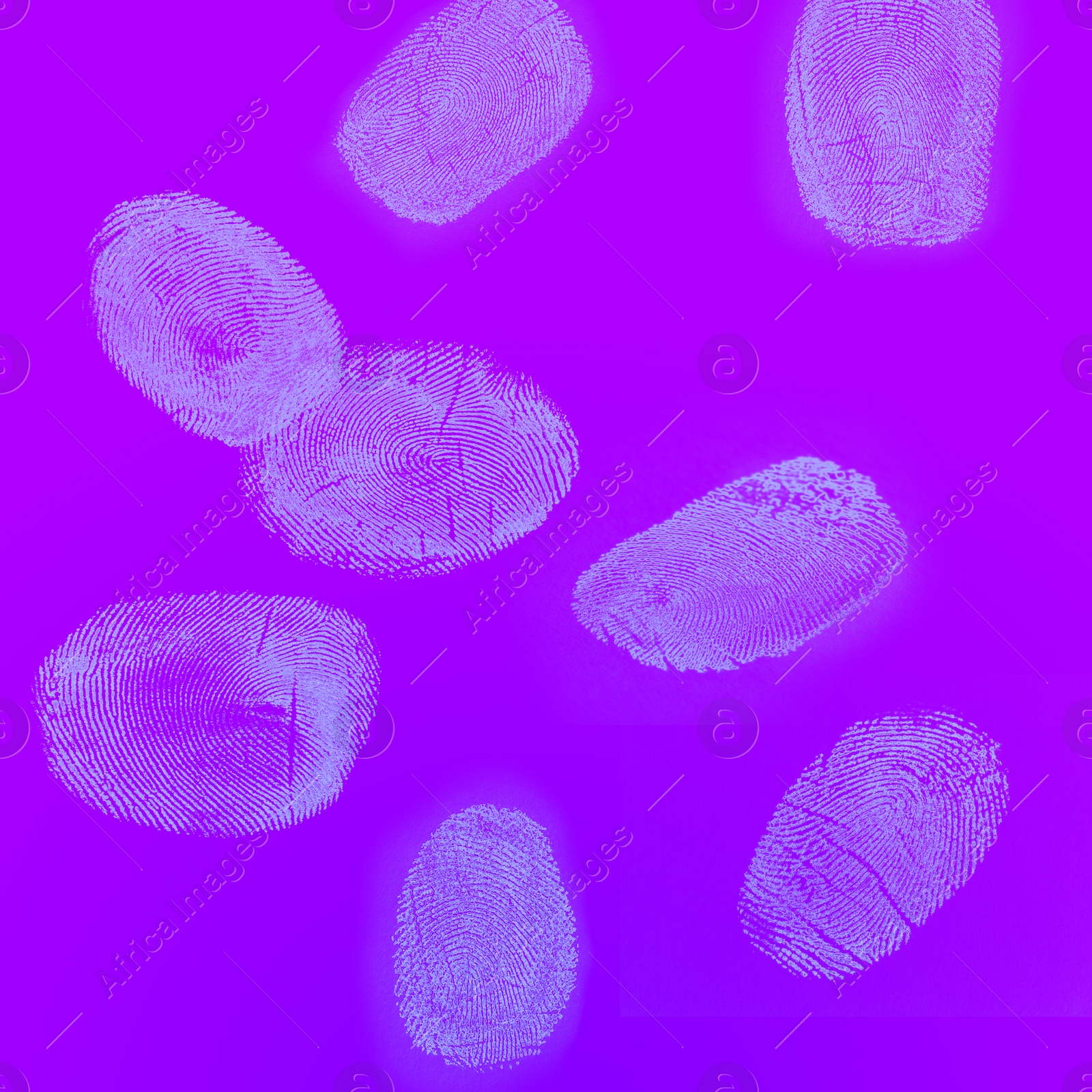 Image of Set of different fingerprints on color background 