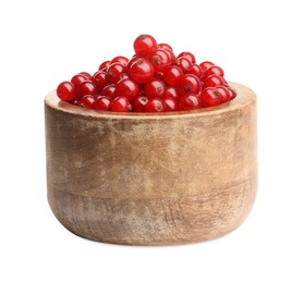 Photo of Tasty ripe redcurrants in bowl isolated on white
