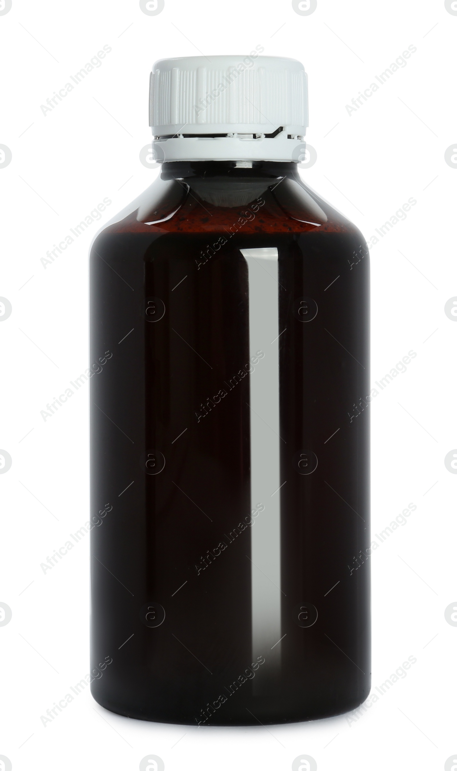 Photo of Bottle of cough syrup isolated on white