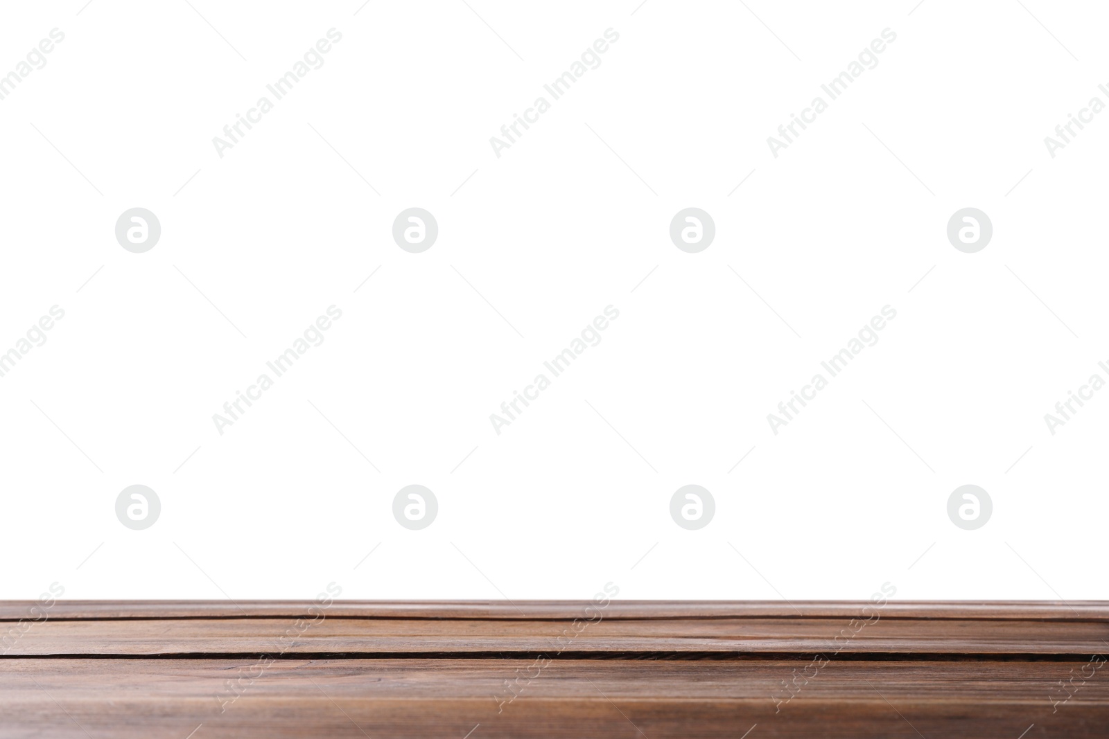 Photo of Empty wooden surface against white background. Mockup for design