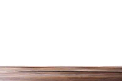 Empty wooden surface against white background. Mockup for design