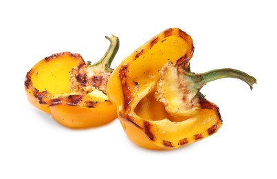 Halves of grilled yellow bell pepper isolated on white