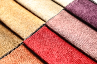 Fabric samples of different colors for interior design as background