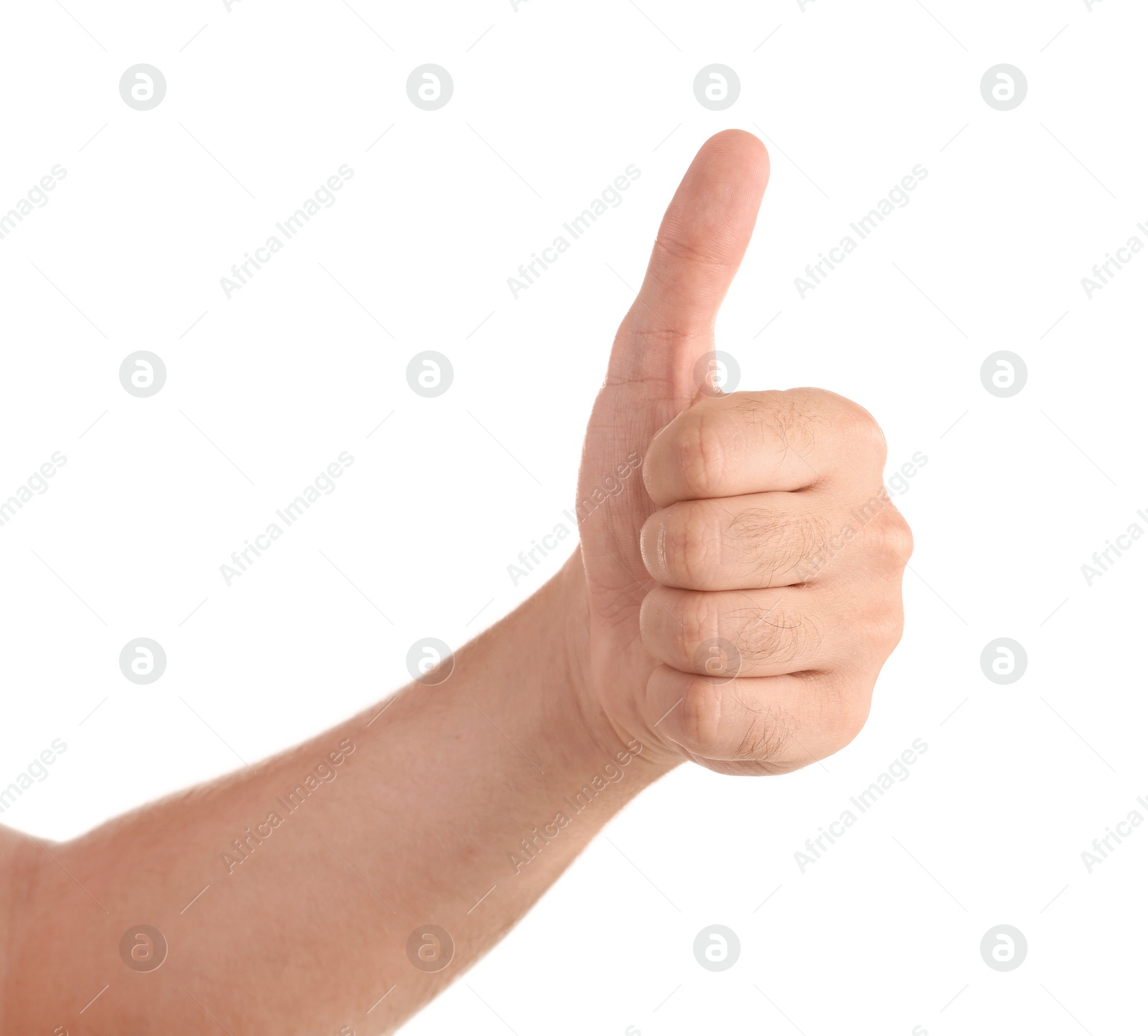 Photo of Abstract young man's hand on white background