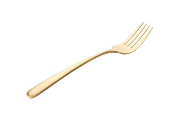 Photo of One shiny golden fork isolated on white