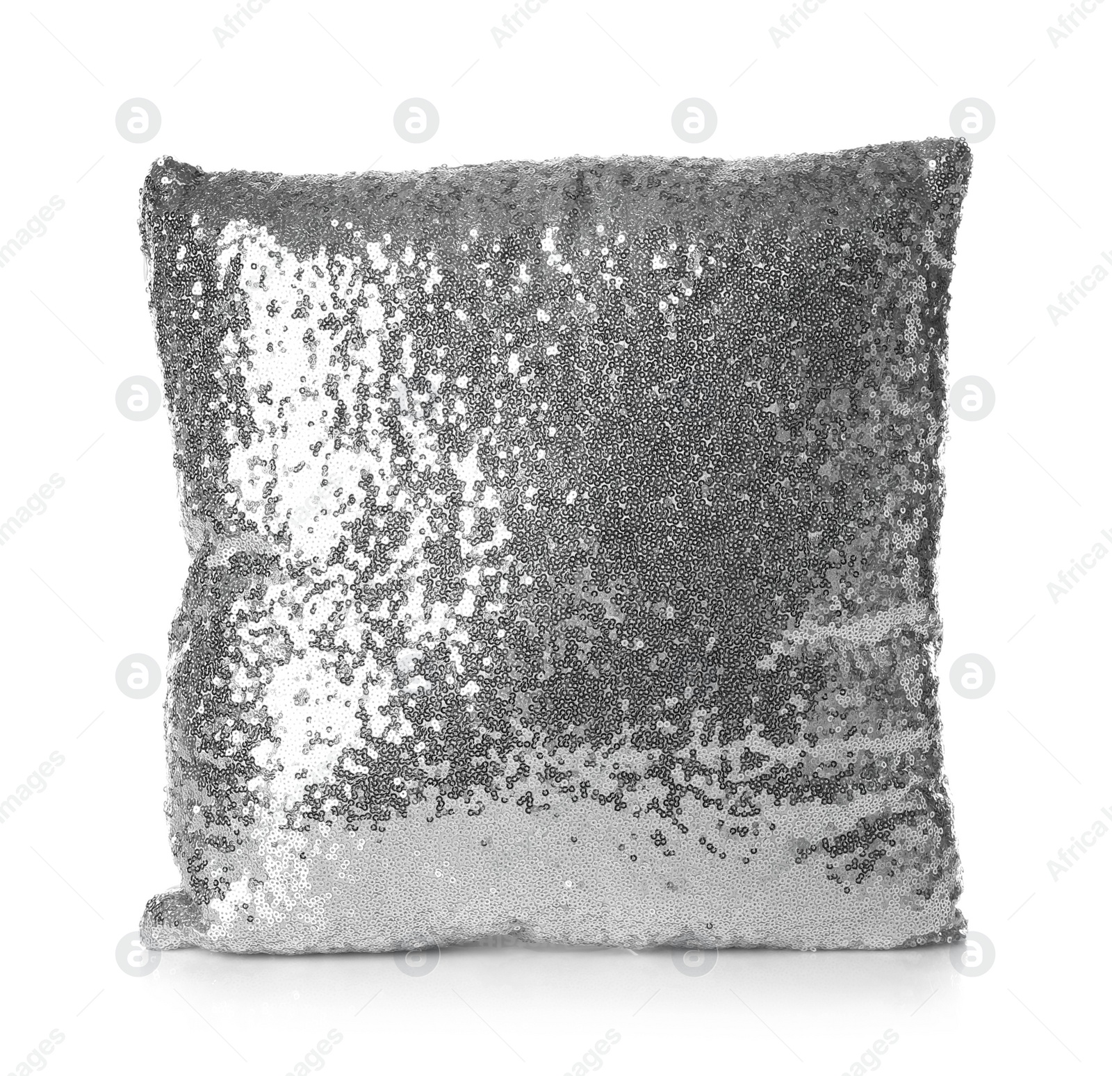 Photo of Shiny decorative pillow on white background