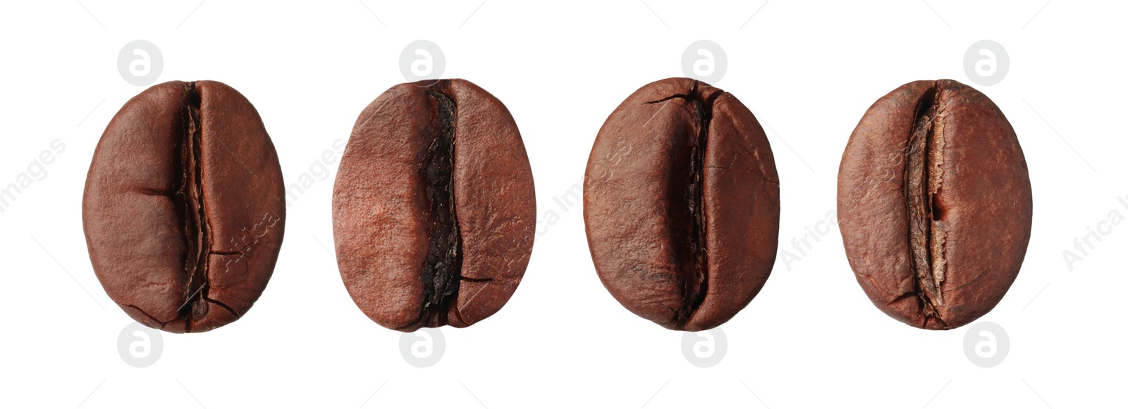 Image of Set with aromatic roasted coffee beans on white background. Banner design