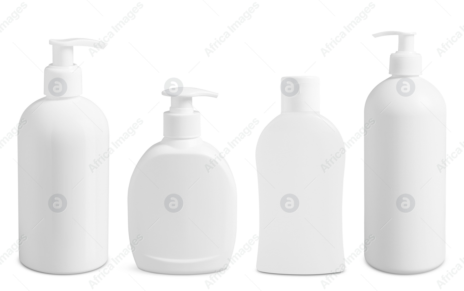 Image of Set of cosmetic bottles with skin or hair care products isolated on white