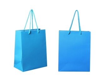 Light blue shopping bag isolated on white, different sides