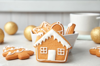 Photo of Tasty homemade Christmas cookies on table