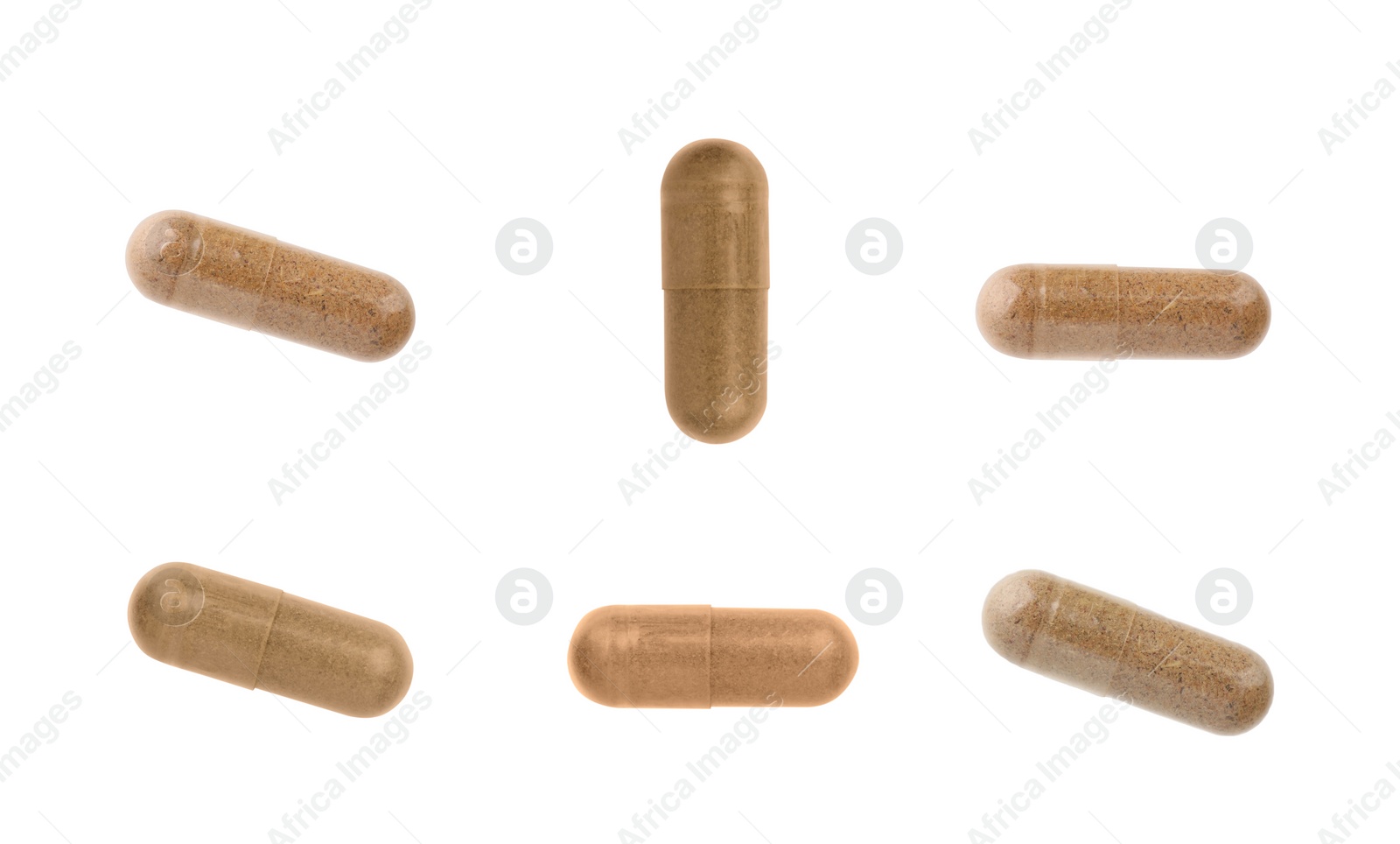 Image of Collage of vitamin pills isolated on white