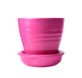 Pink empty ceramic flower pot isolated on white