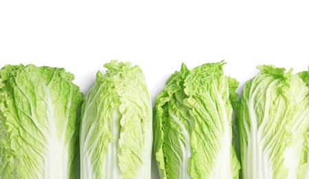 Photo of Fresh ripe cabbages on white background