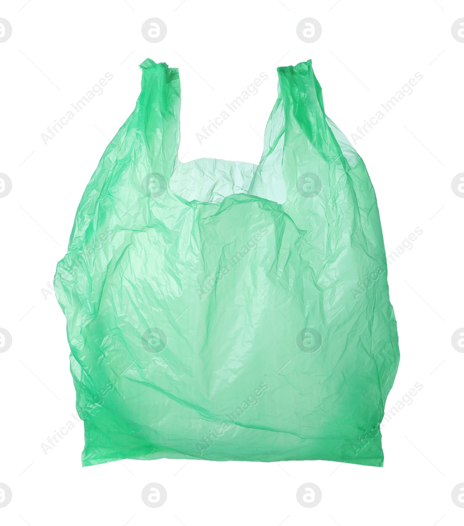 Photo of One green plastic bag isolated on white