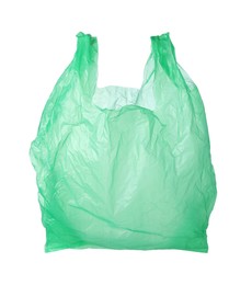 One green plastic bag isolated on white