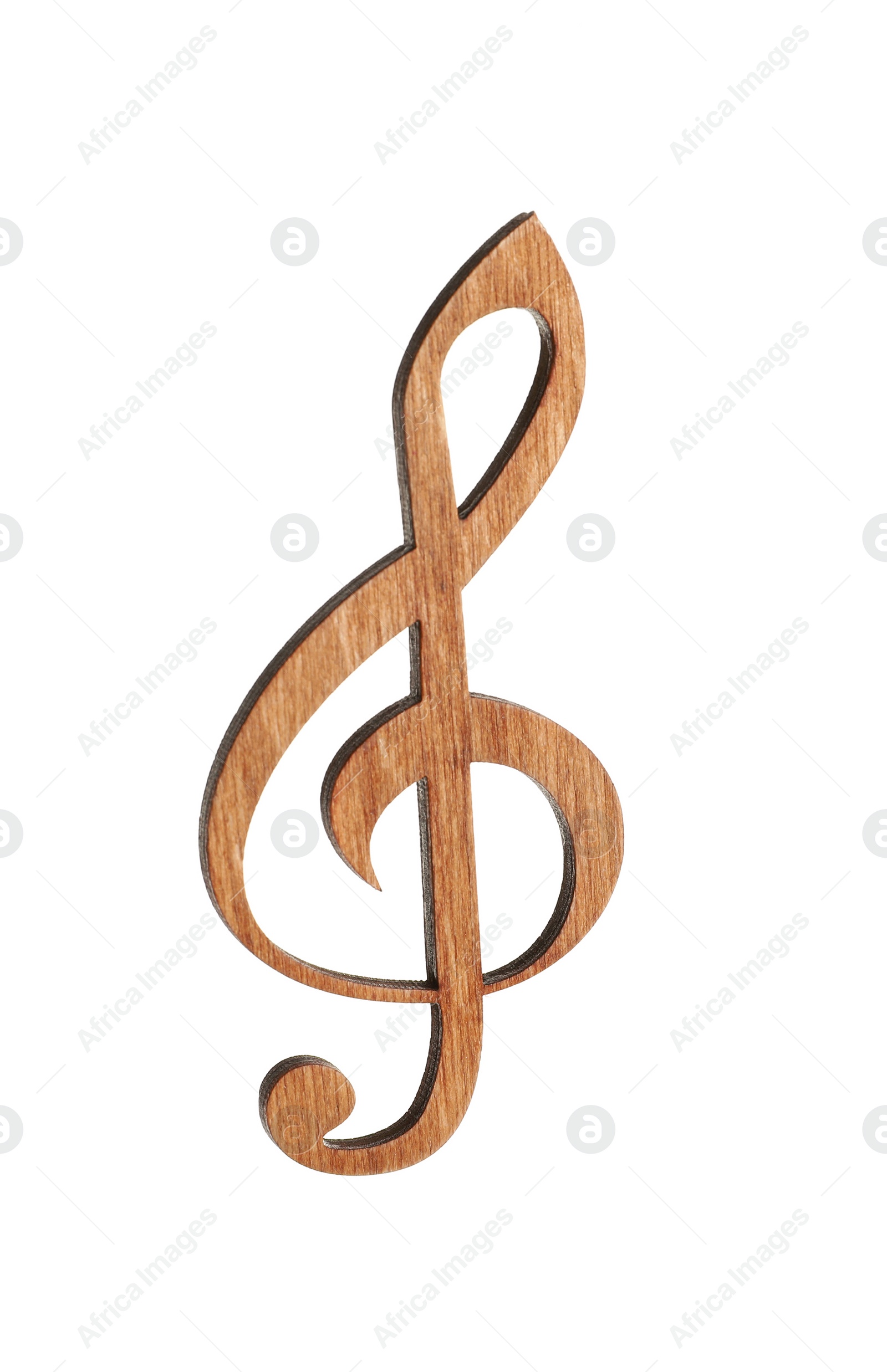 Photo of Wooden treble clef on white background. Christmas music concept