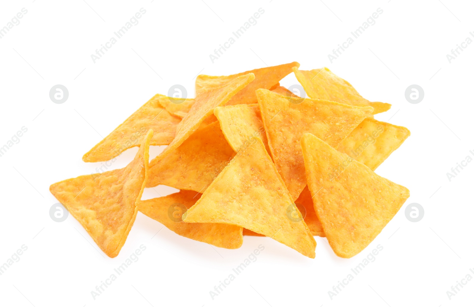 Photo of Tasty tortilla chips (nachos) on white background