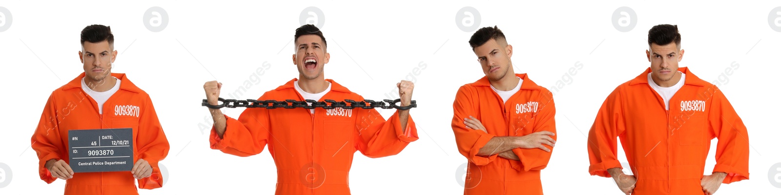 Image of Collage with photos of prisoner on white background. Banner design
