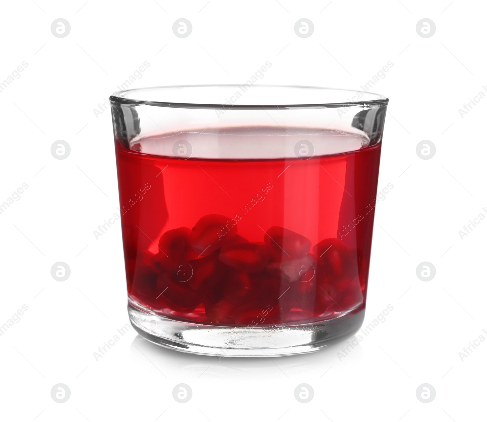 Photo of Glass with tasty jelly on white background