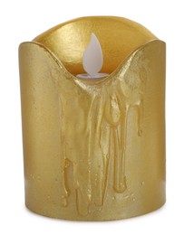 Photo of Decorative flameless LED candle isolated on white