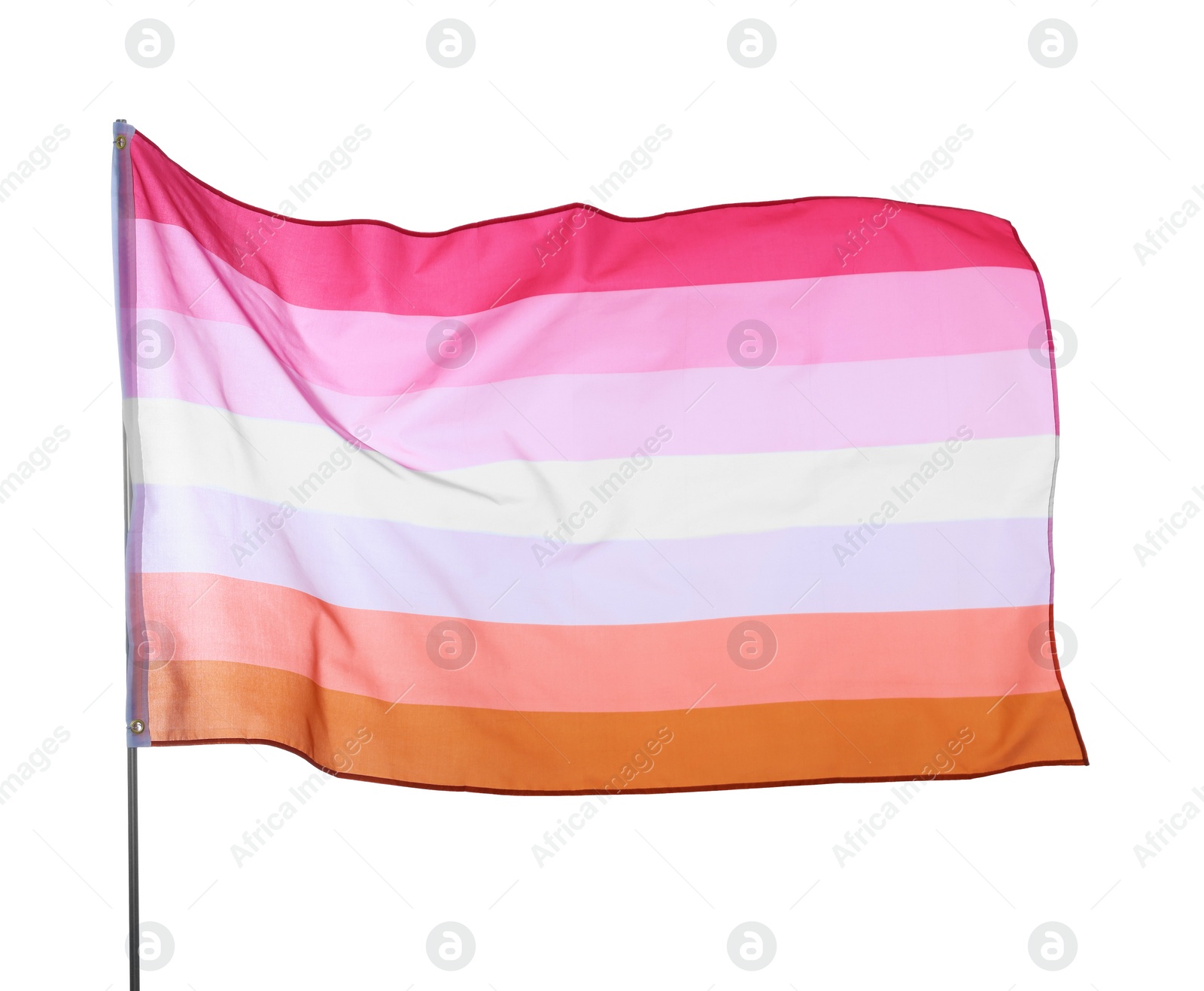 Photo of Bright lesbian flag fluttering on white background