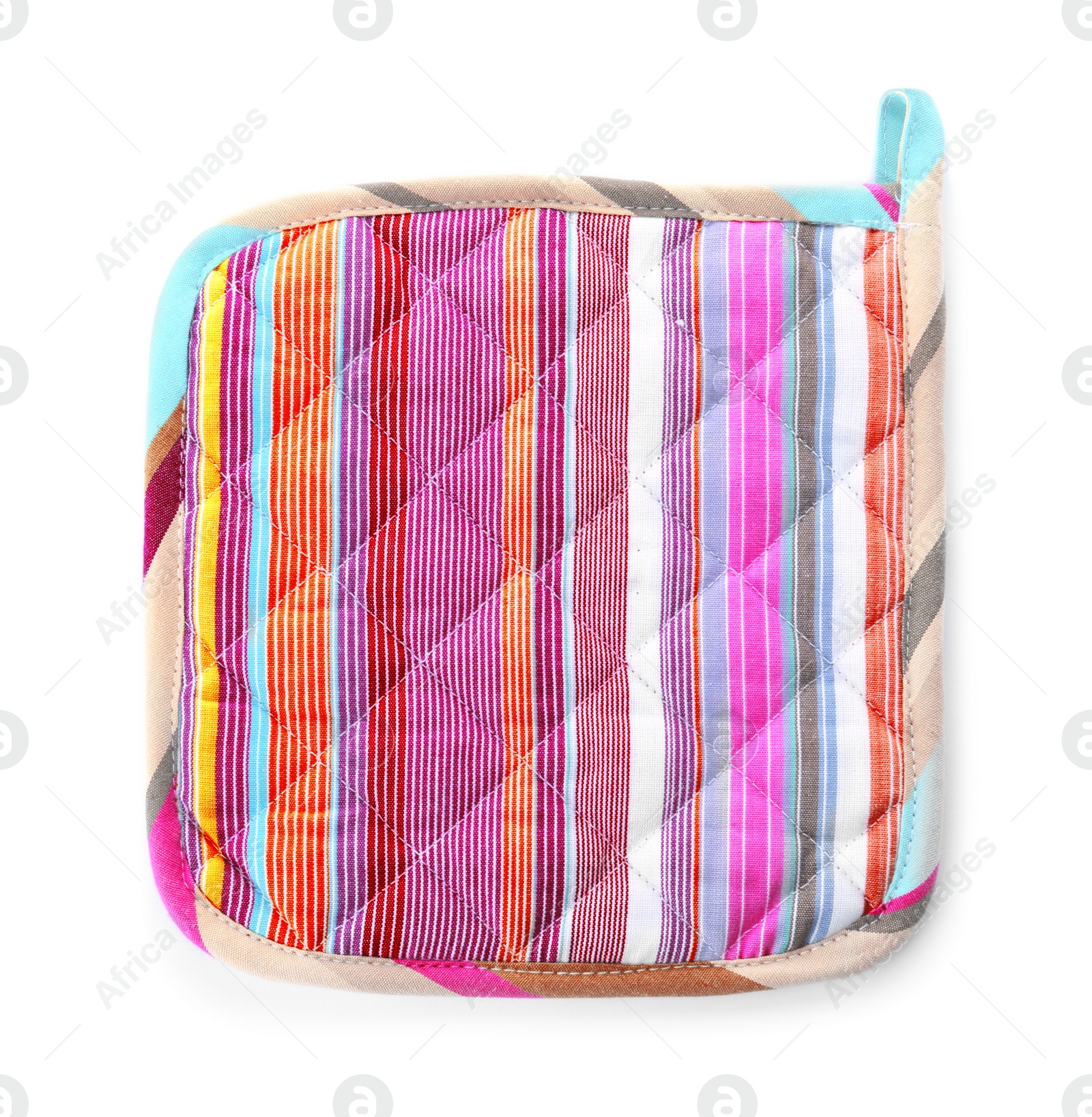 Photo of Oven potholder for hot dishes on white background, top view