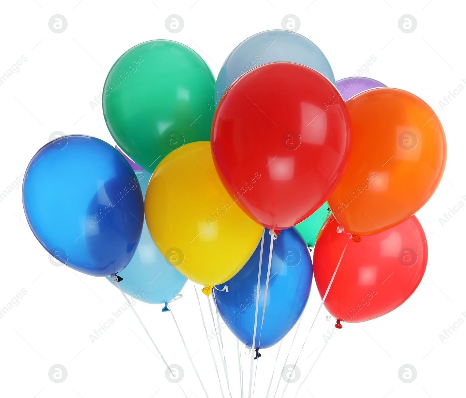 Photo of Bunch of colorful balloons on white background