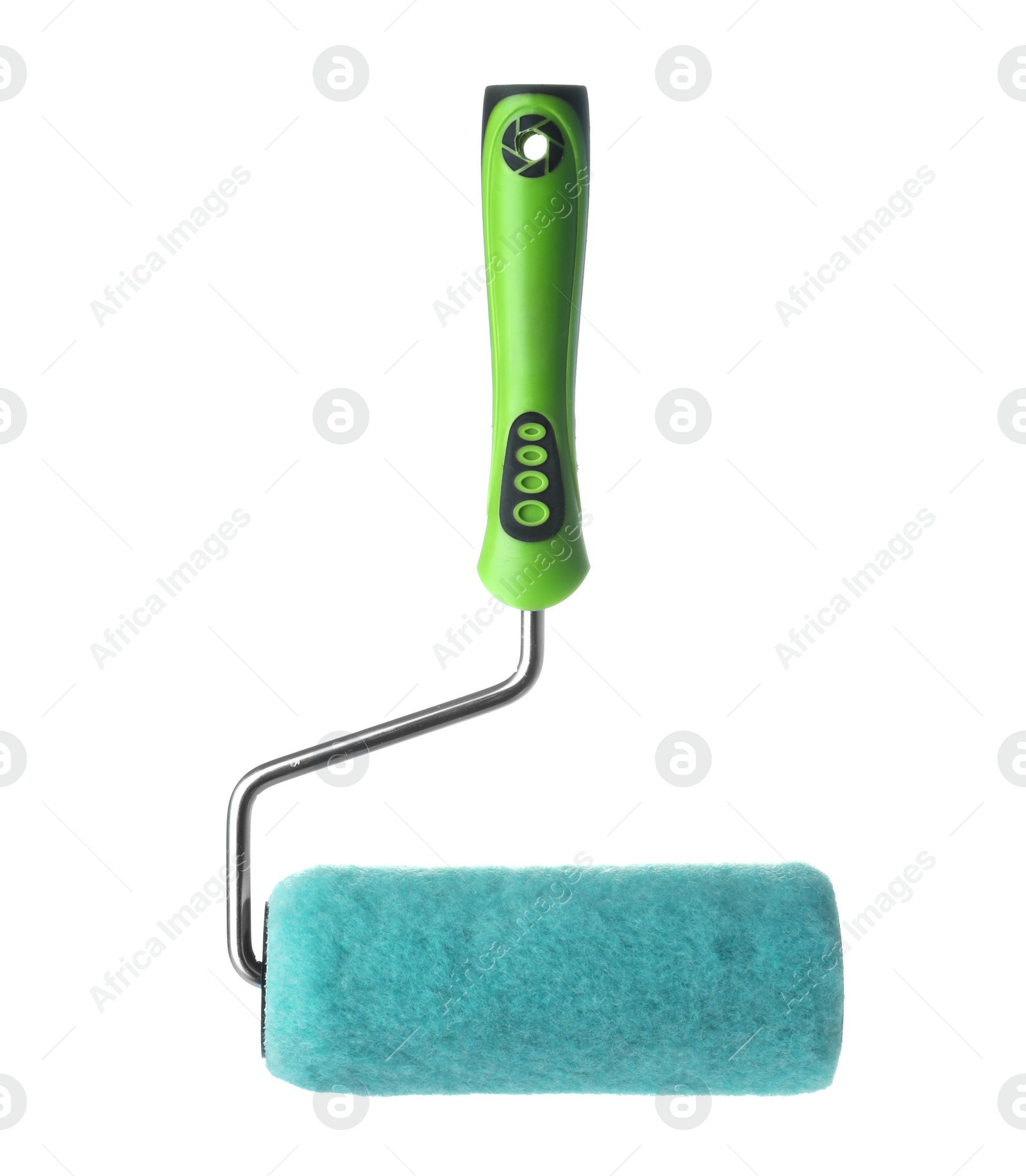 Photo of New paint roller brush on white background