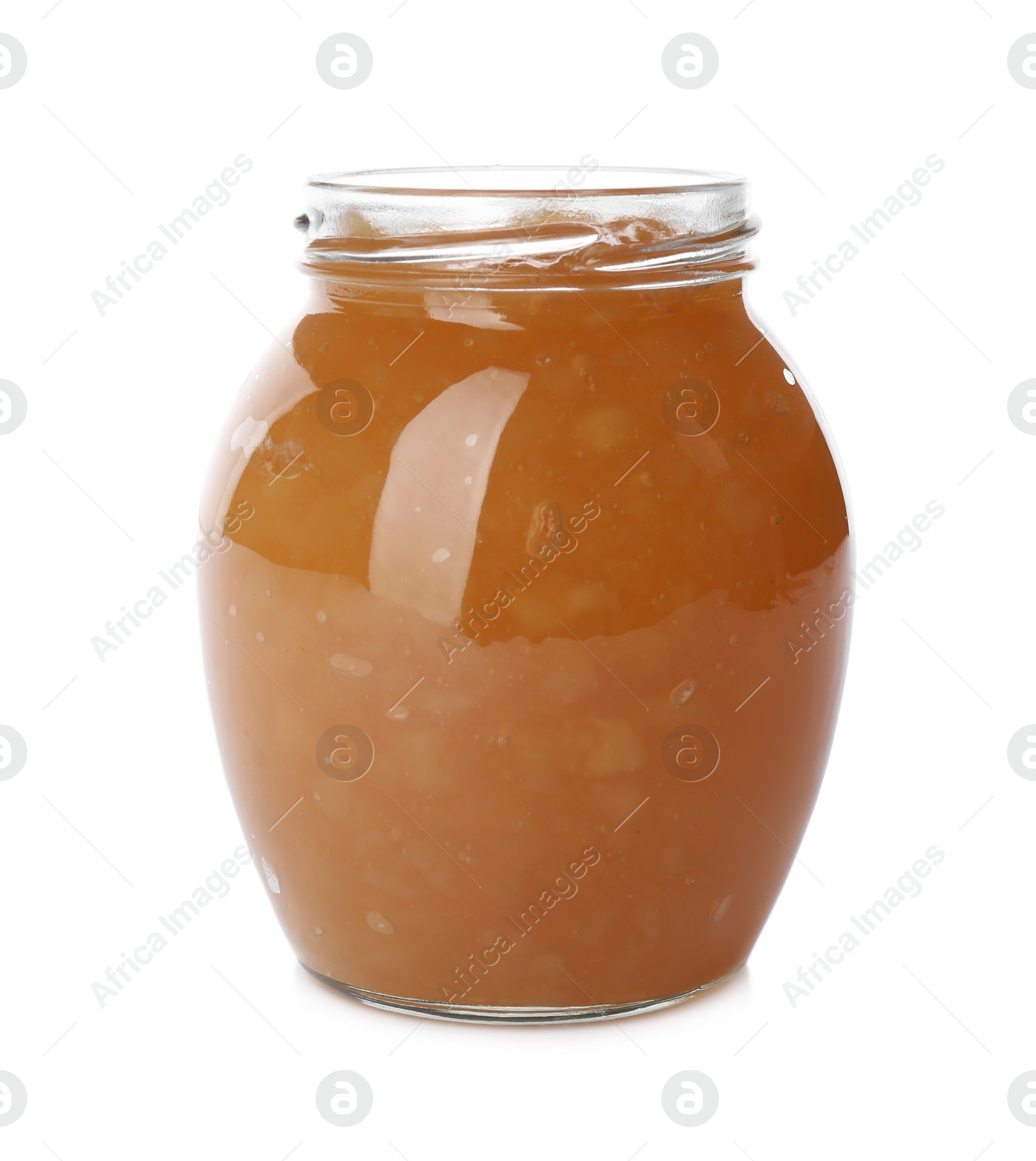 Photo of Delicious pear jam in glass jar isolated on white