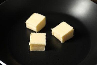 Photo of Melting butter in frying pan, closeup view