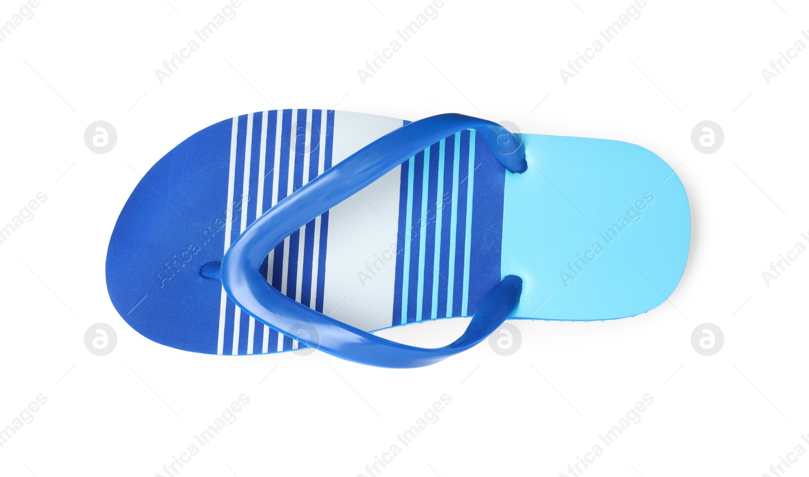 Photo of Single bright flip flop isolated on white, top view