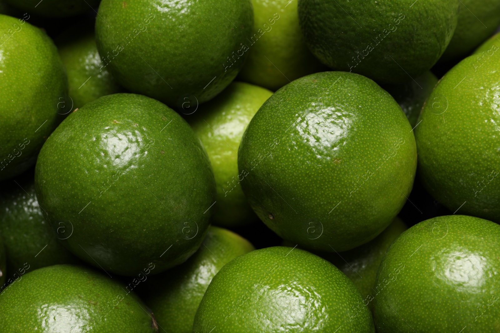 Photo of Many fresh ripe limes as background, closeup