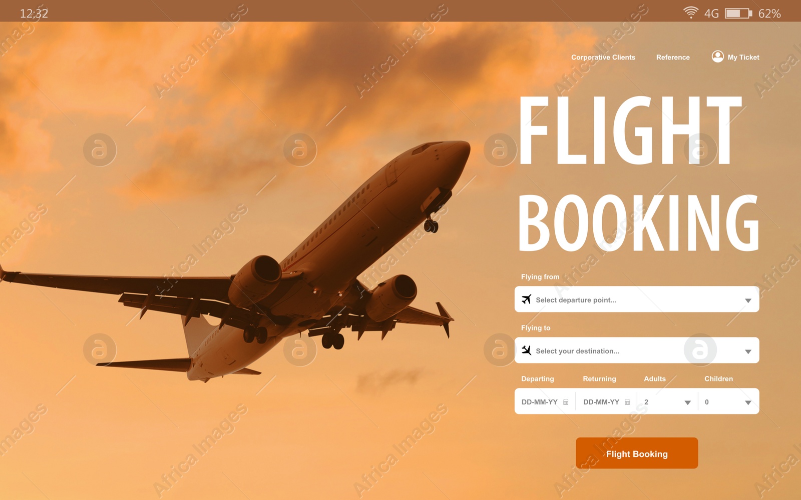 Image of Online flight booking website interface with information