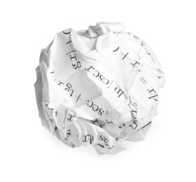 Photo of Crumpled sheet of paper with math equations isolated on white