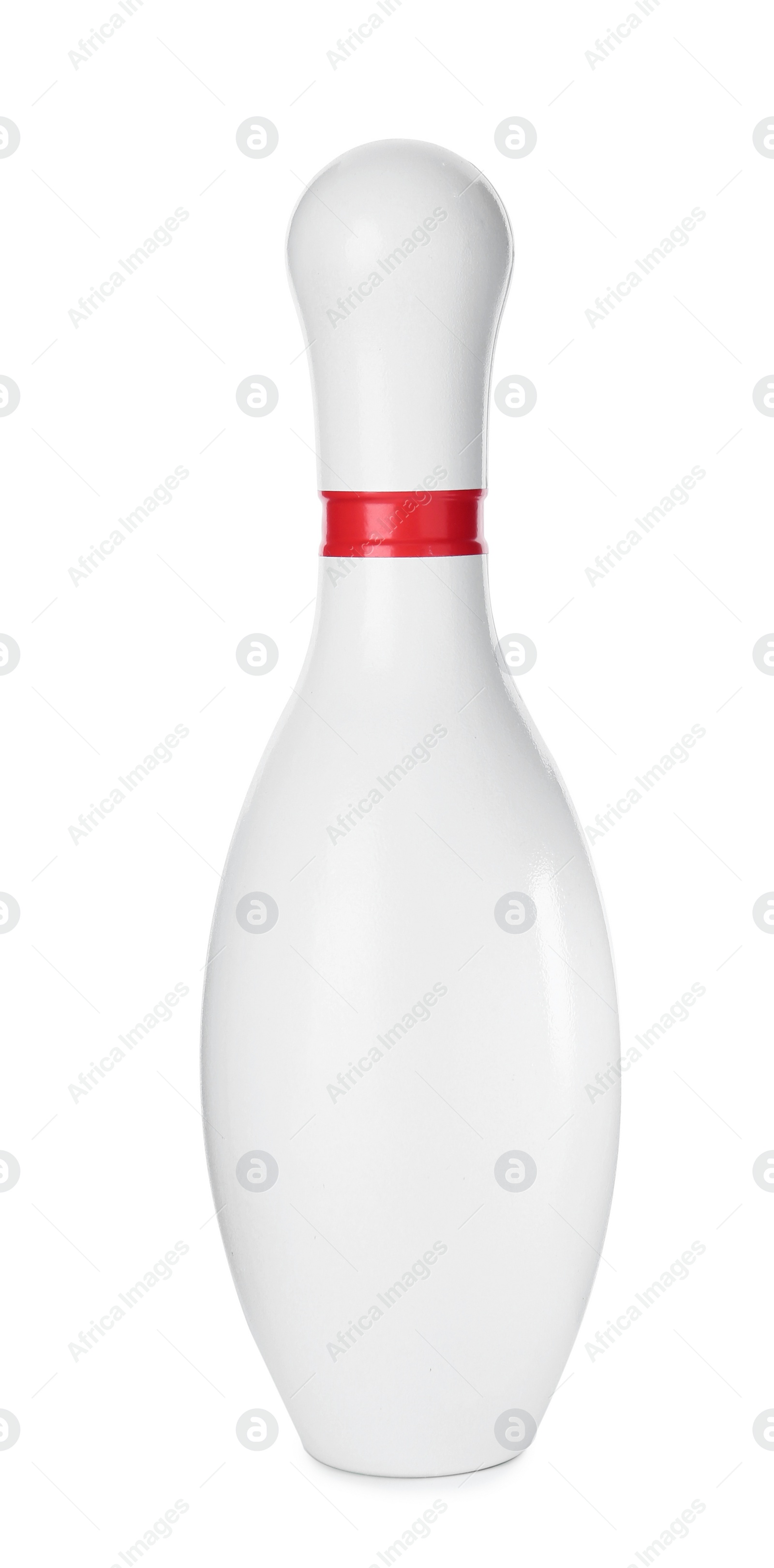 Photo of Bowling pin with red stripe isolated on white