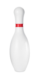 Photo of Bowling pin with red stripe isolated on white