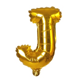 Photo of Golden letter J balloon on white background