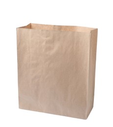 Photo of Open kraft paper bag isolated on white