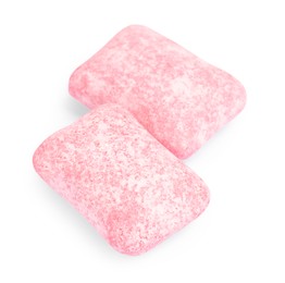 Photo of Tasty pink bubble gums isolated on white