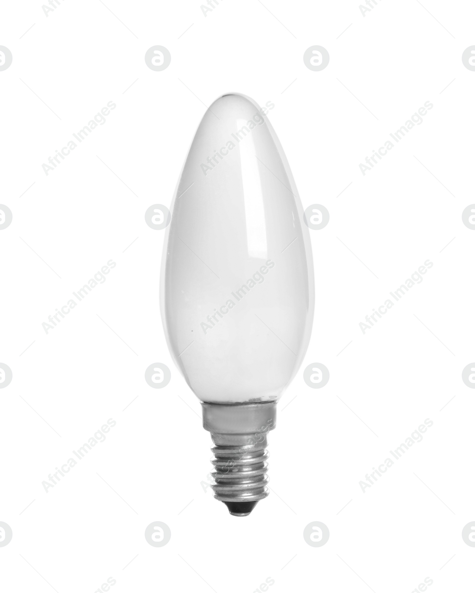 Photo of New incandescent light bulb for lamp on white background