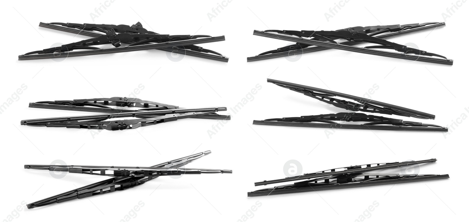 Image of Set with car windshield wipers on white background. Banner design