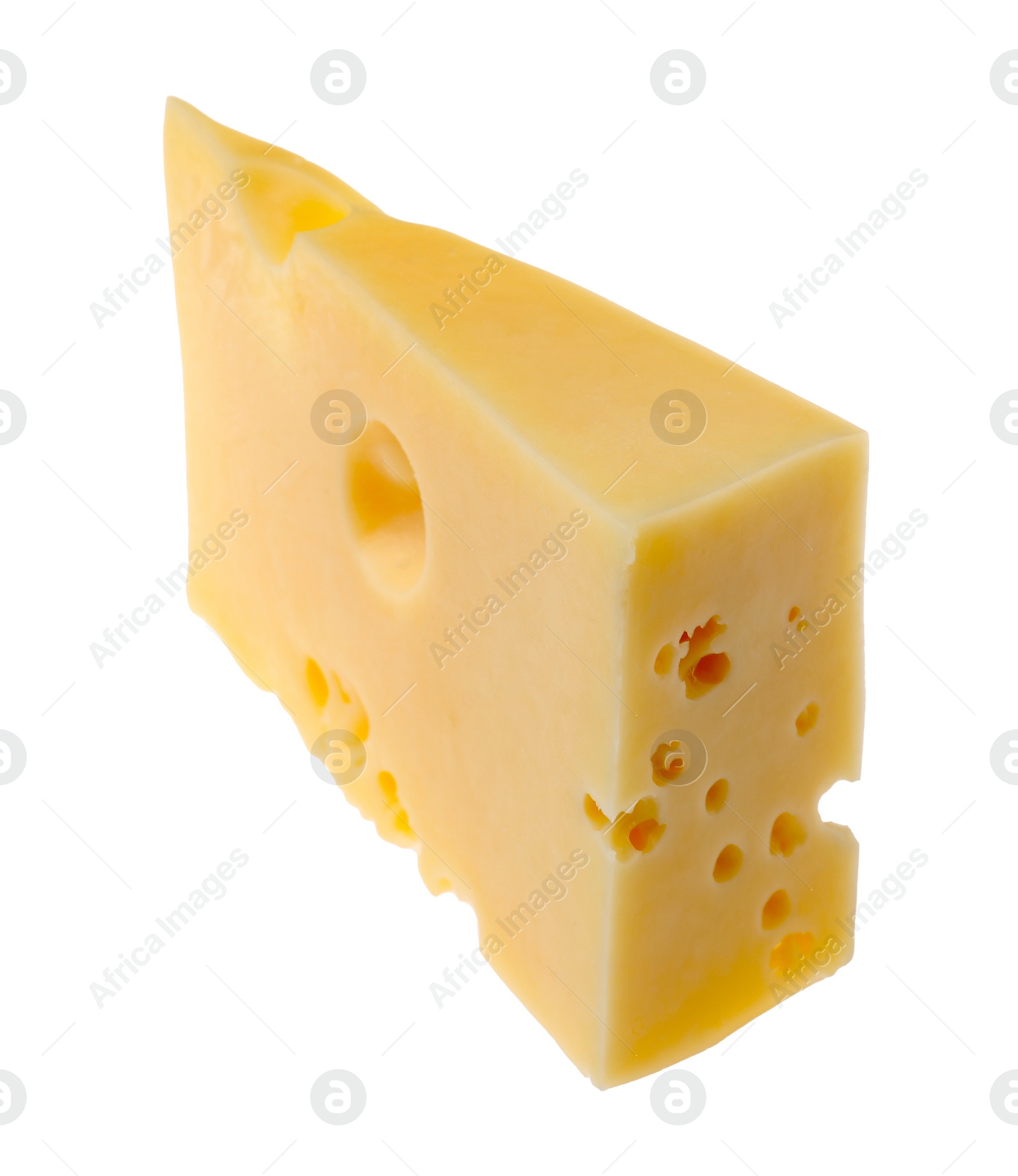 Photo of Piece of tasty cheese isolated on white