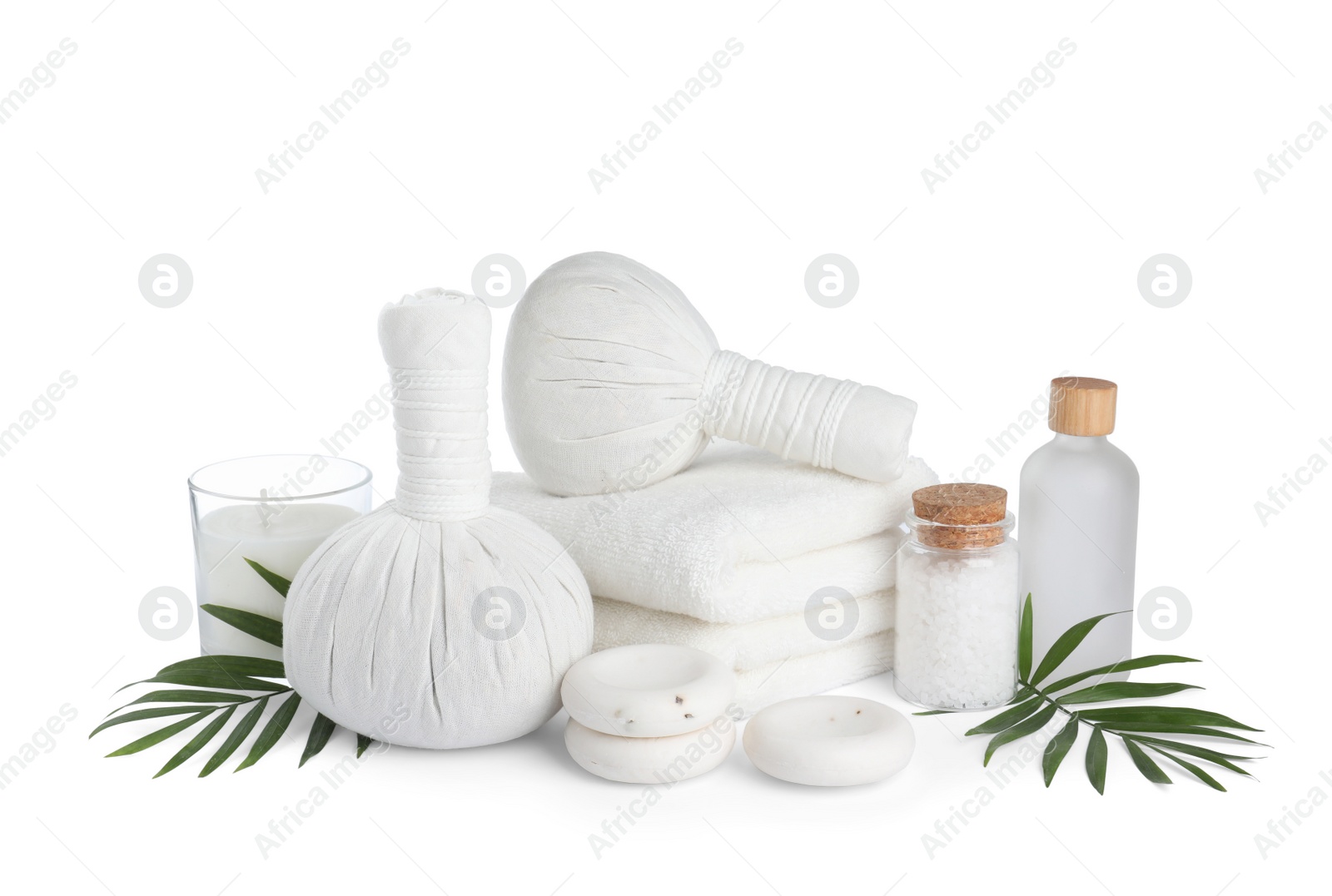 Photo of Beautiful composition with different spa products on white background