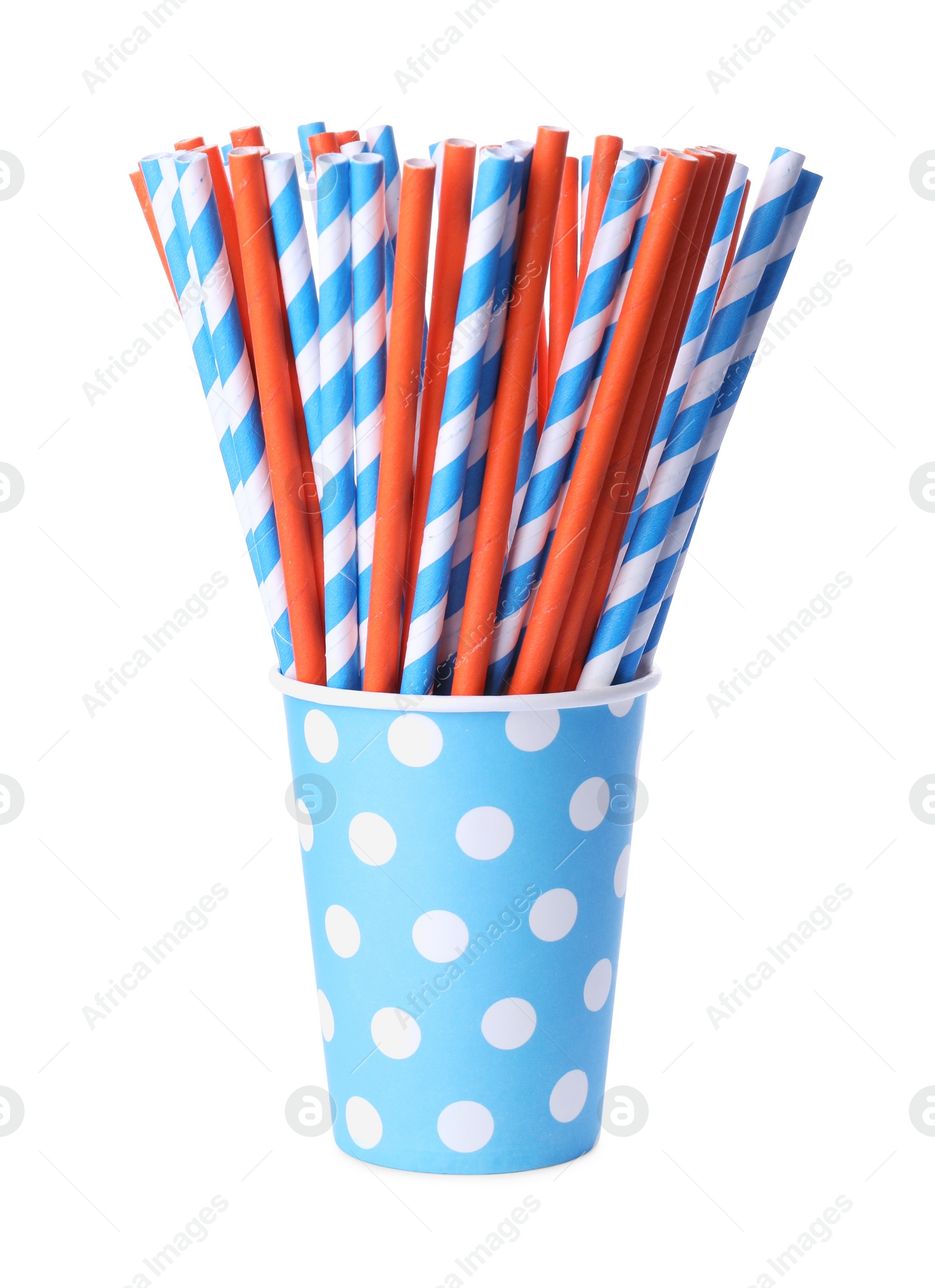 Photo of Striped paper cocktail tubes on white background