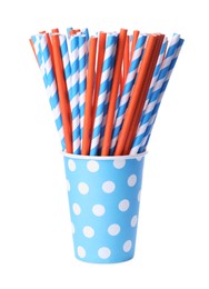 Photo of Striped paper cocktail tubes on white background